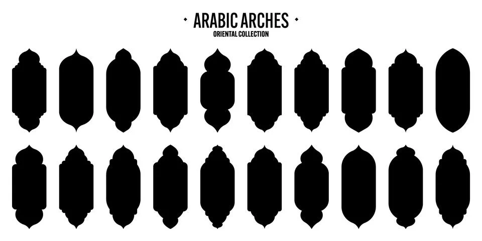 Islamic frames, oriental style objects. Arabic shapes, windows and arches Stock Illustration