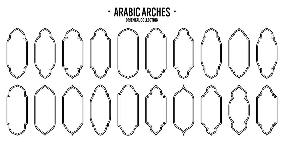 Islamic frames, oriental style objects. Arabic shapes, windows and arches Stock Illustration