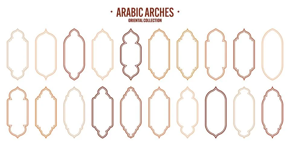Islamic frames, oriental style objects. Arabic shapes, windows and arches Stock Illustration