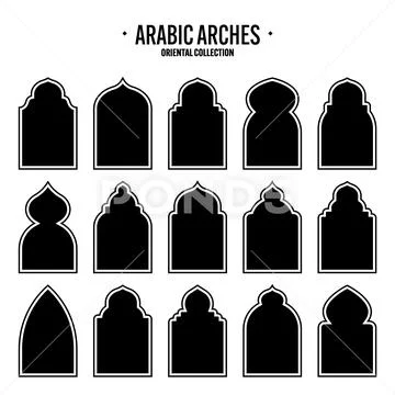 Islamic frames, oriental style objects. Arabic shapes, windows and arches Illustrazione stock
