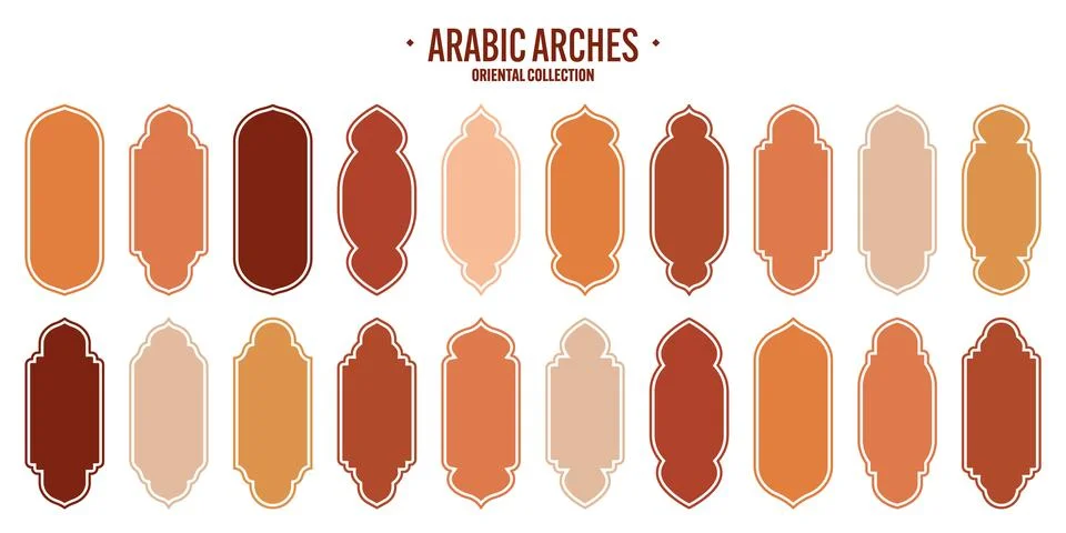 Islamic frames, oriental style objects. Arabic shapes, windows and arches Stock Illustration
