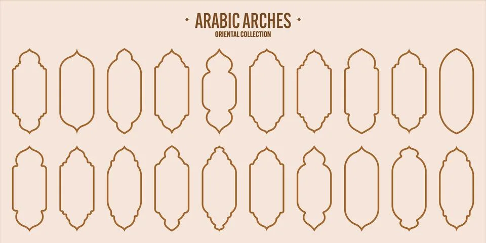 Islamic frames, oriental style objects. Arabic shapes, windows and arches Stock Illustration