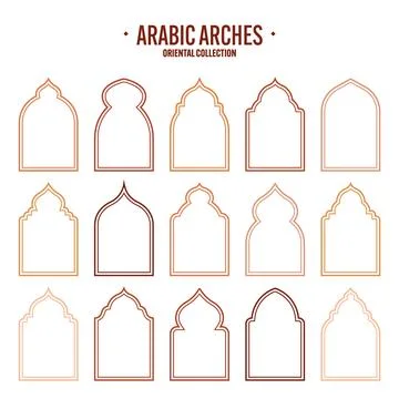 Islamic frames, oriental style objects. Arabic shapes, windows and arches Stock Illustration