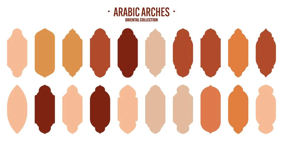 Islamic frames, oriental style objects. Arabic shapes, windows and arches Stock Illustration