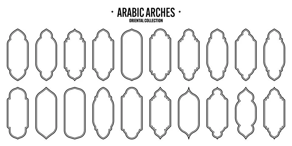 Islamic frames, oriental style objects. Arabic shapes, windows and arches Stock Illustration