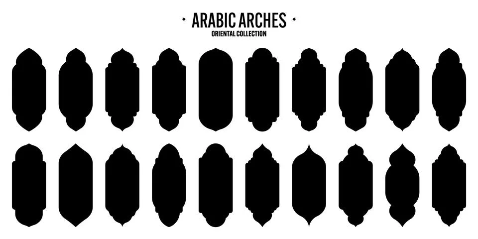 Islamic frames, oriental style objects. Arabic shapes, windows and arches Stock Illustration