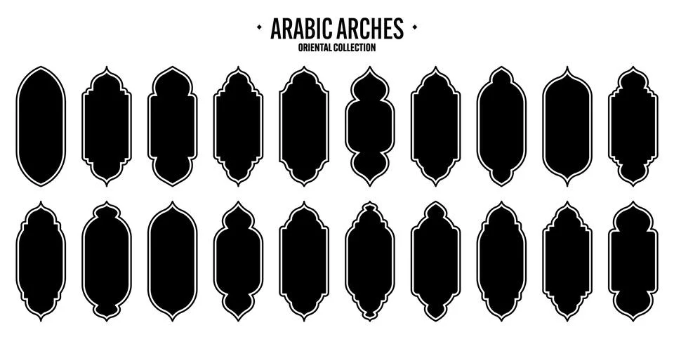 Islamic frames, oriental style objects. Arabic shapes, windows and arches Stock Illustration