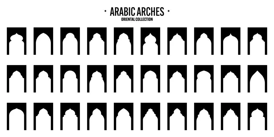 Islamic frames, oriental style objects. Arabic shapes, windows and arches Stock Illustration
