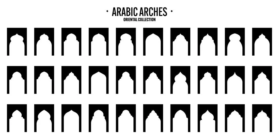 Islamic frames, oriental style objects. Arabic shapes, windows and arches Illustrazione stock