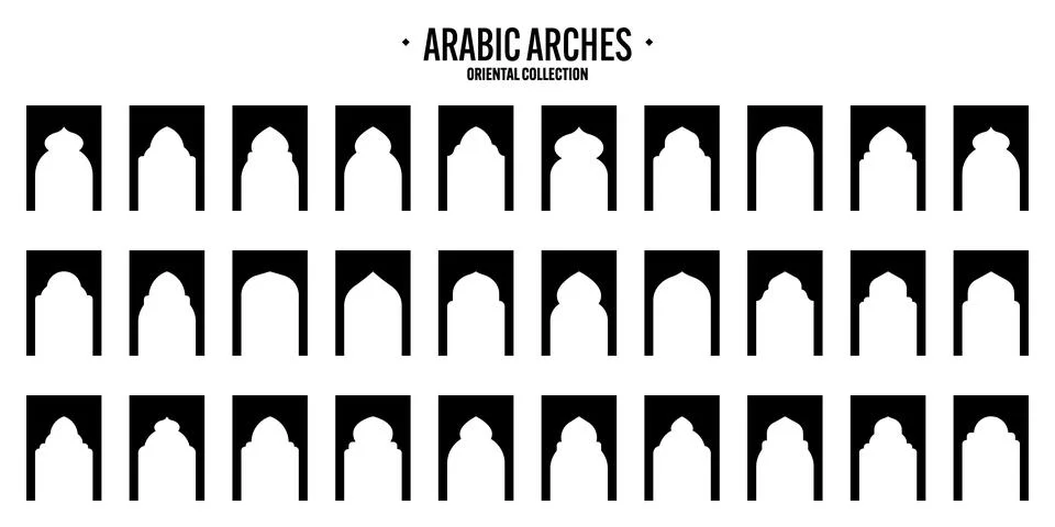 Islamic frames, oriental style objects. Arabic shapes, windows and arches Stock Illustration