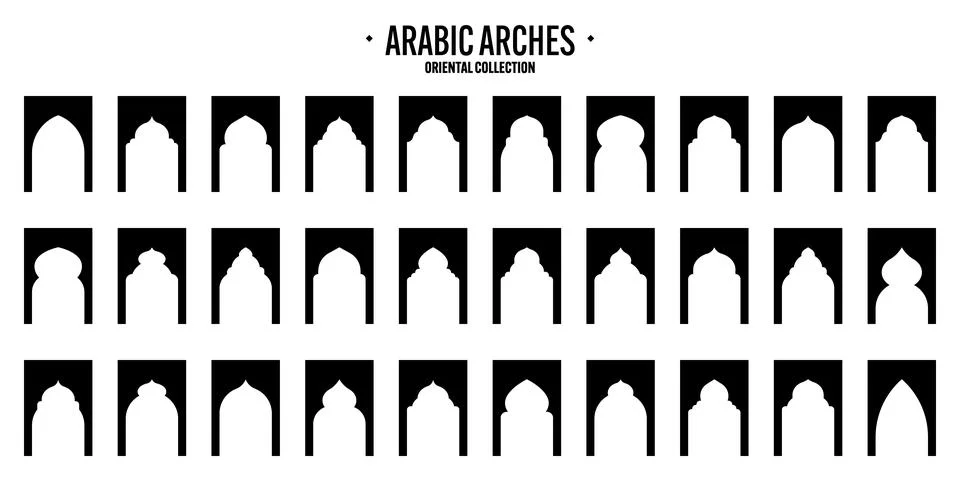 Islamic frames, oriental style objects. Arabic shapes, windows and arches Illustrazione stock