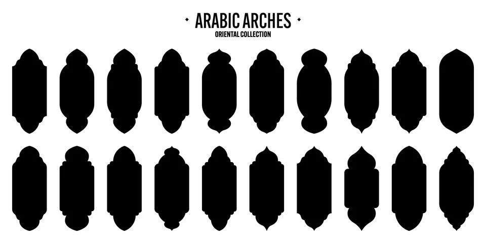 Islamic frames, oriental style objects. Arabic shapes, windows and arches Illustrazione stock