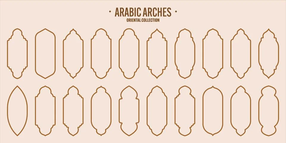 Islamic frames, oriental style objects. Arabic shapes, windows and arches Stock Illustration