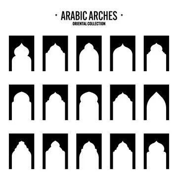 Islamic frames, oriental style objects. Arabic shapes, windows and arches Stock Illustration