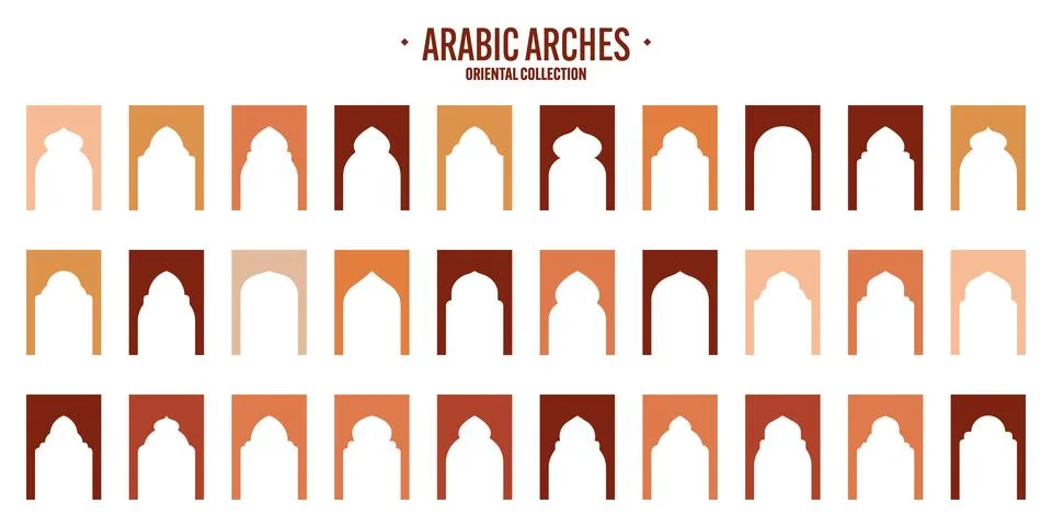 Islamic frames, oriental style objects. Arabic shapes, windows and arches Stock Illustration