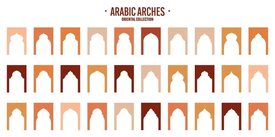 Islamic frames, oriental style objects. Arabic shapes, windows and arches Illustrazione stock