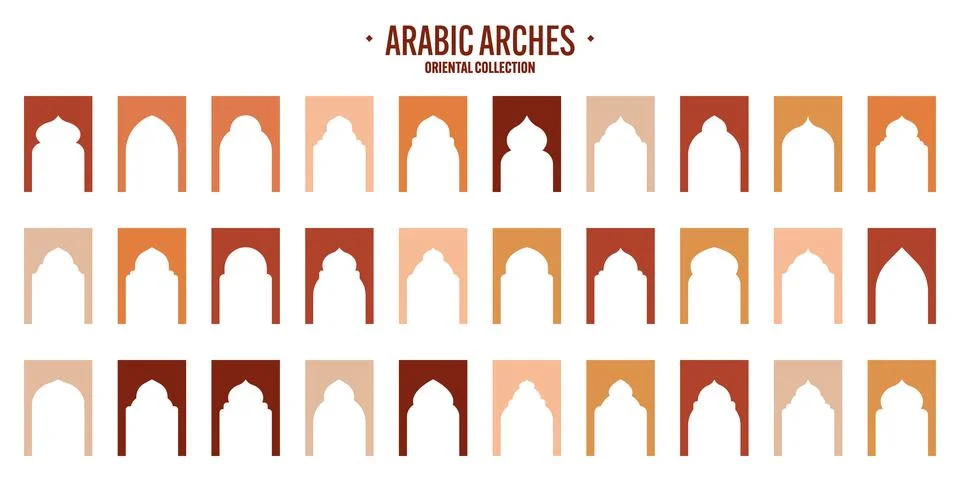 Islamic frames, oriental style objects. Arabic shapes, windows and arches Stock Illustration