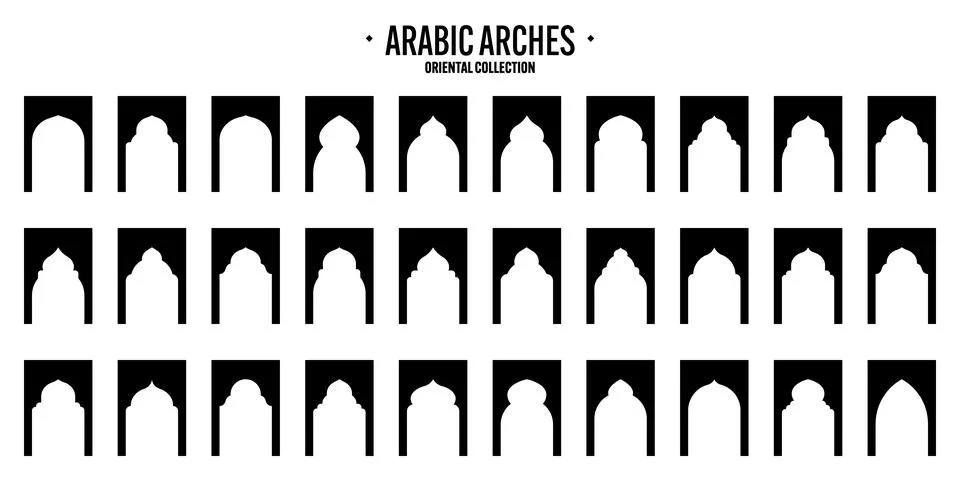 Islamic frames, oriental style objects. Arabic shapes, windows and arches Stock Illustration