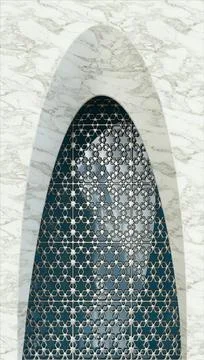 Islamic Geometric Lattice on Arched Window with Marble Facade Stock Illustration