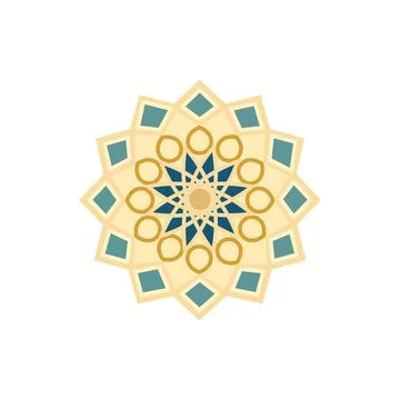 Islamic Geometric Mandala Pattern in Teal and Gold Illustration Stock Illustration