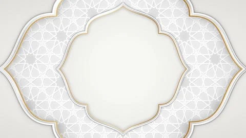 Islamic geometric pattern background with gold mosque arch frame and copy sp Stock Footage 328090687