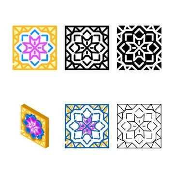 Islamic geometric pattern color icon types vector Illustrazione stock