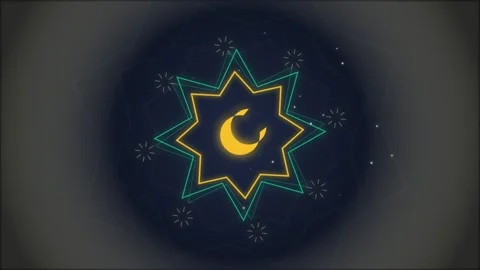 Islamic Geometric Pattern with Crescent Moon and Stars Animation - Ramadan .. Stock Footage 348072417
