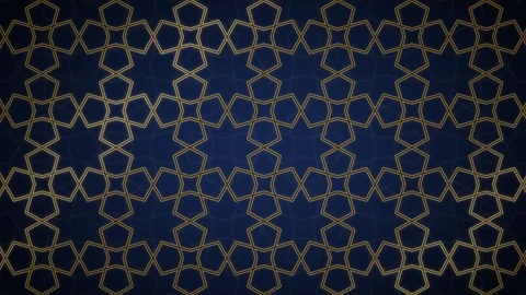 Islamic Geometric Pattern Midnight Blue Gold Ramadan Eid Seamless Loop 4K Stock Footage 347187173