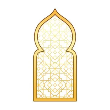 Islamic golden window frame with domed top. Traditional arabic architecture. Illustrazione stock