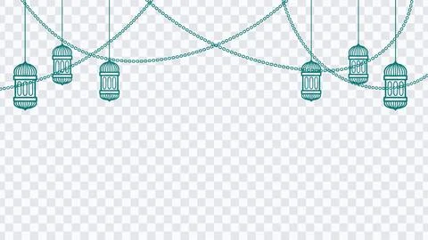 Islamic green lanterns on chains. Decorative vector banner. 库存插图