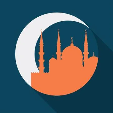 Islamic greeting card with mosque in flat design style 스톡 일러스트