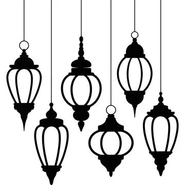 Islamic Hanging Lantern Silhouettes Set Illustration Stock Illustration