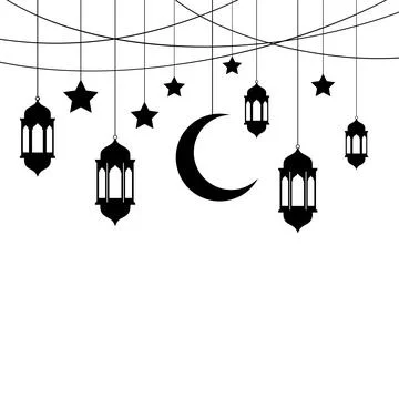 Islamic Hanging Lanterns and Crescent Decoration イラスト素材