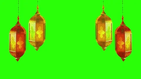Islamic hanging rotating lanterns overlay isolated on green screen Stock Footage 327220829