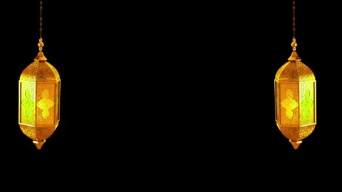 Islamic hanging rotating lanterns overlay isolated on black background Stock Footage 327221760