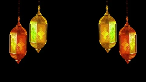 Islamic hanging rotating lanterns, perfect for overlay, composing into scenes Video stock 327221715