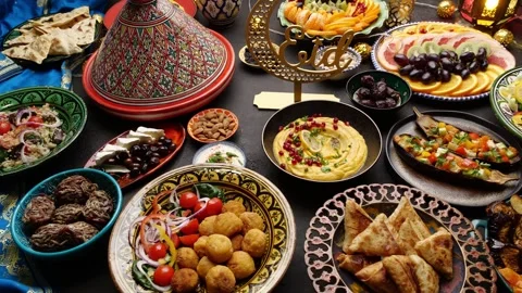 The Islamic holiday of Eid al-Adha.Traditional Eastern food and meal are on the Stock Footage 275867072