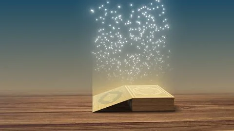 Islamic holy book with magic light particles Illustration