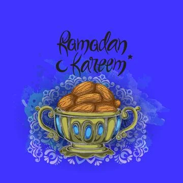 Islamic holy month of prayers, Ramadan Kareem, Iftar party concept with dat.. Stock Illustration