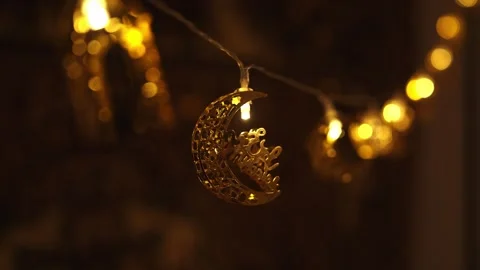 Islamic Home Decoration, crescent. Eid is an Islamic holiday celebrating the end Stock Footage 270406881