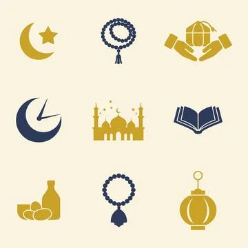 Islamic Icons for Ramadan or Eid icons set. Stock Illustration