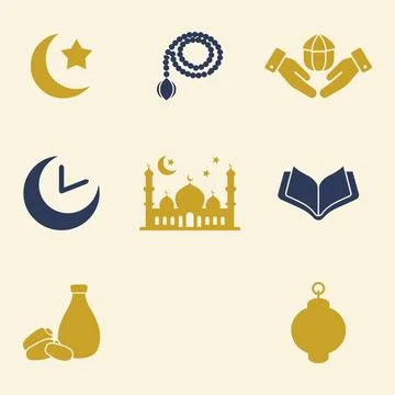 Islamic Icons for Ramadan or Eid icons set. Stock Illustration