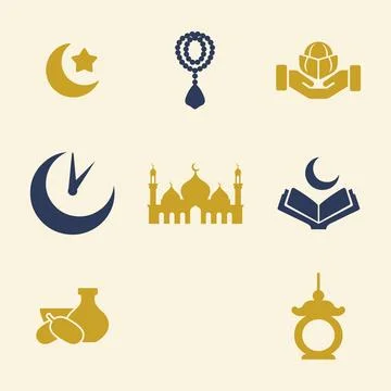 Islamic Icons for Ramadan or Eid icons set. Stock Illustration