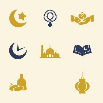 Islamic Icons for Ramadan or Eid icons set. Stock Illustration