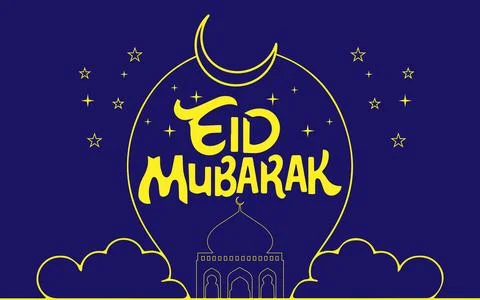 Islamic Illustration of Happy Eid Mubarak with Mosque line art Stock Illustration