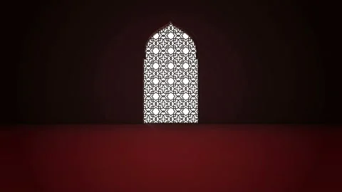 Islamic interior mosque window or door with beam of ray light coming inside. Stock Footage 105284120