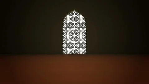 Islamic interior mosque window or door with beam of ray light coming inside. Stock Footage 105284127
