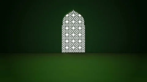 Islamic interior mosque window or door with beam of ray light coming inside. Stock Footage 105284190