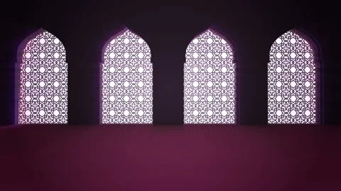 Islamic interior mosque window or door with beam of ray light coming inside. Stock Footage 105284600