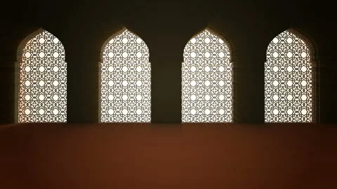 Islamic interior mosque window or door with beam of ray light coming inside. Stock Footage 105284610